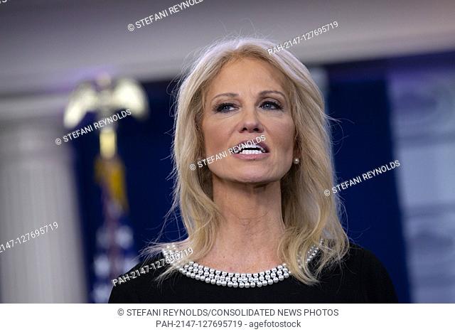 Senior Counselor Kellyanne Conway speaks to members of the media following a television interview in the James S. Brady Press Briefing Room at the White House...
