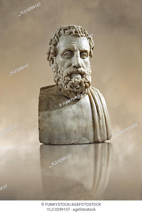 Roman marble sculpture bust of Aeschines, 23BC yo 14 AD Augustin copy from an original 340-330 BC Hellanistic Greek original, inv 6139, Museum of Archaeology