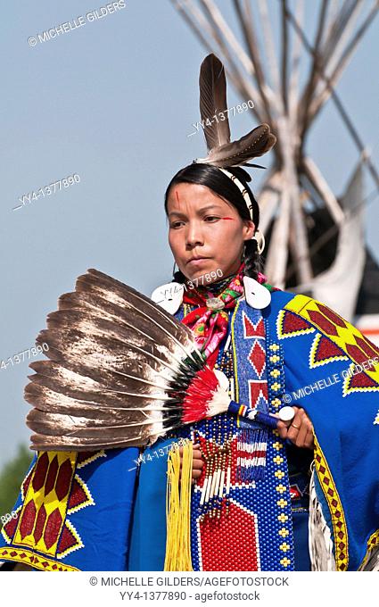 Female dancer, Pow-wow, Blackfoot Crossing Historical Park, Alberta, Canada