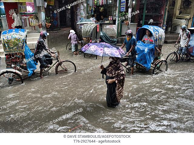 Rickshaws in the monsoon, Dhaka, Bangladesh