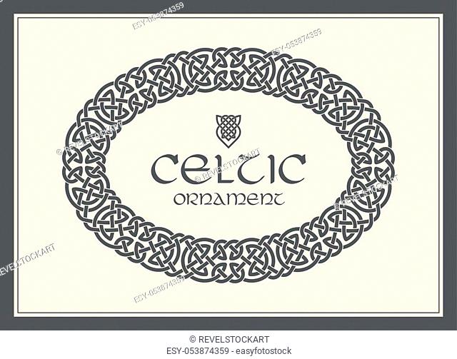 Celtic knot braided frame border ornament. A4 size. Vector illustration