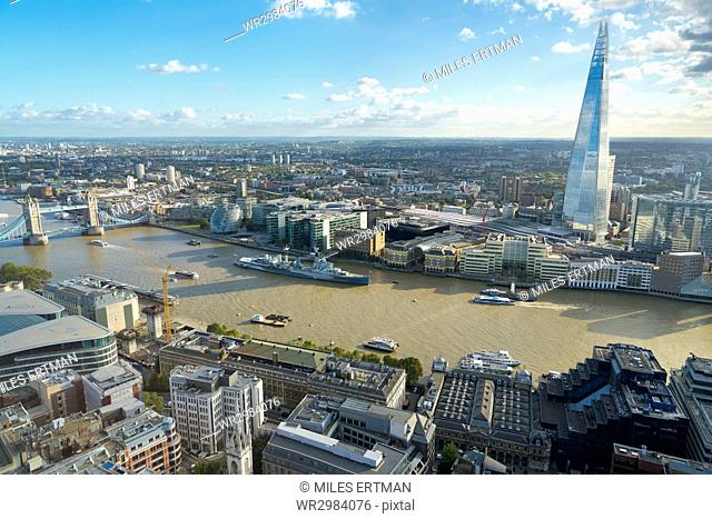 View of the River Thames, Tower Bridge, and the Shard, London, England, United Kingdom, Europe
