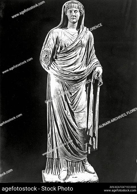 Livia Drusilla. Statue of Livia exhibited at the 1937-1938 Mostra Augustea in Rome, and now at the Archeological Museum in Parma from the Basilica of Velleia I...