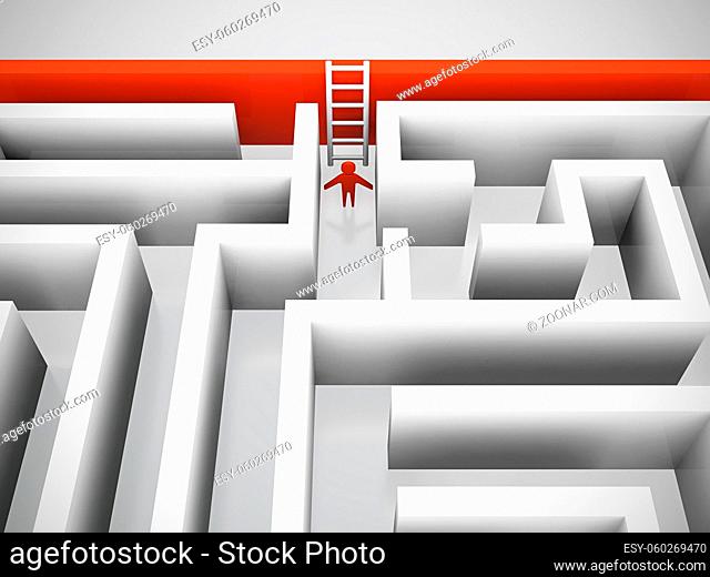 3D render of person trying to escape from maze