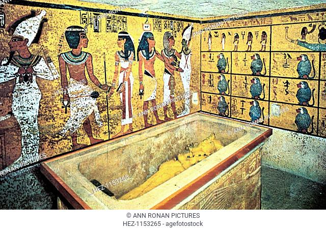 Tomb of Tutankhamun, Ancient Egyptian, 18th Dynasty, c1325 BC. Sarcophagus containing the gold coffin of the pharaoh Tutankhamun (ruled 1333-1323 BC) which held...
