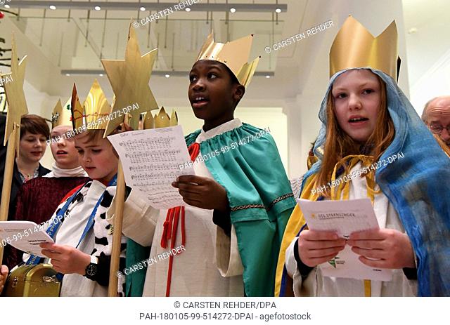 Carolers perform a song in the state parliament in Kiel, Germany, 5 January 2018. Carolers from across Schleswig-Holstein took part in the traditional annual...