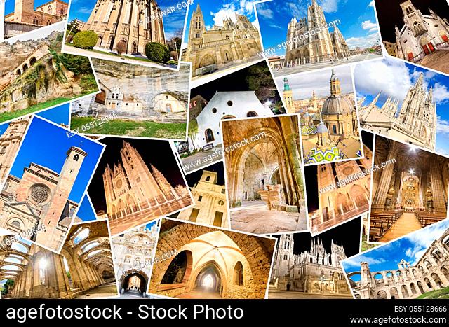 A collage of my best photos of churchs, monasterys and cathedrals including some famous temples like Burgos cathedral, Leon cathedral, and Zaragoza basilic