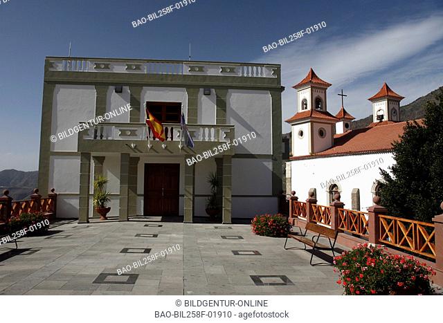 The city hall in the mountain village of Tejeda in the centre of the island grain Canaria on the Canary islands in the Atlantic, Spain