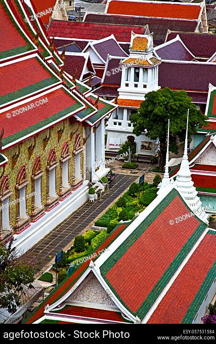 asia bangkok in  temple thailand abstract  cross colors roof  wat    and  colors religion mosaic sunny