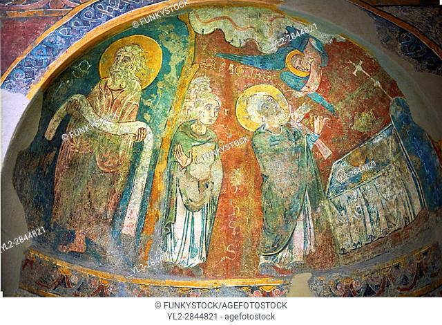 Romanesque frescoes of Apse of St. Steven of Andorra (Sant Esteve) from the church of Sant Esteve dâ. . Andorra, painted around 1200-1210, Andorra la Vella