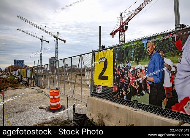 Chicago, Illinois - Construction of the Barack Obama Presidential Library in Jackson Park