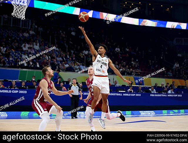 06 September 2023, Philippines, Manila: Basketball: World Cup, Germany - Latvia, knockout round, quarter-finals: Germany's Maodo Lo with a lay-up Photo:...