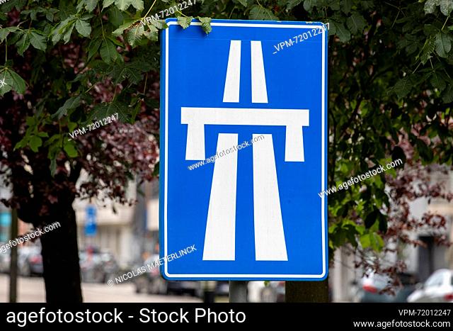 A traffic sign indicating a highway pictured in Gent on Sunday 13 August 2023...BELGA PHOTO NICOLAS MAETERLINCK