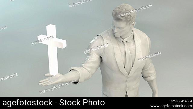 Christian Cross with Man Praying as a Concept