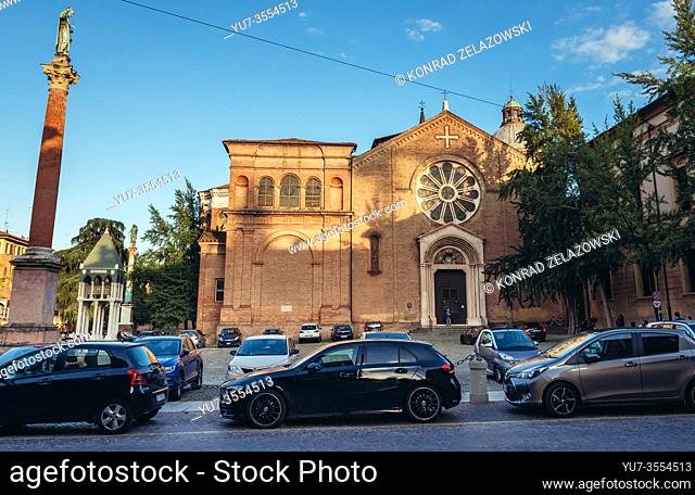 Basilica and column of San Domenico in Bologna, capital and largest city of the Emilia Romagna region in Northern Italy