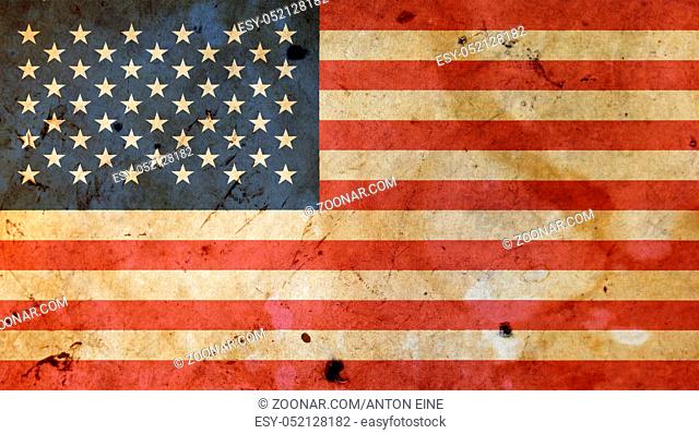 Old grunge vintage American US national flag graffiti over background of aged worn weathered linen sailcloth canvas