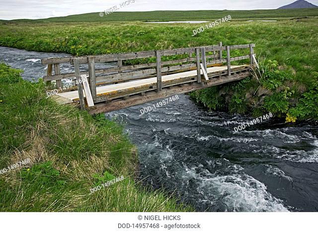 Iceland, Myvatn, bridge over Laxa River