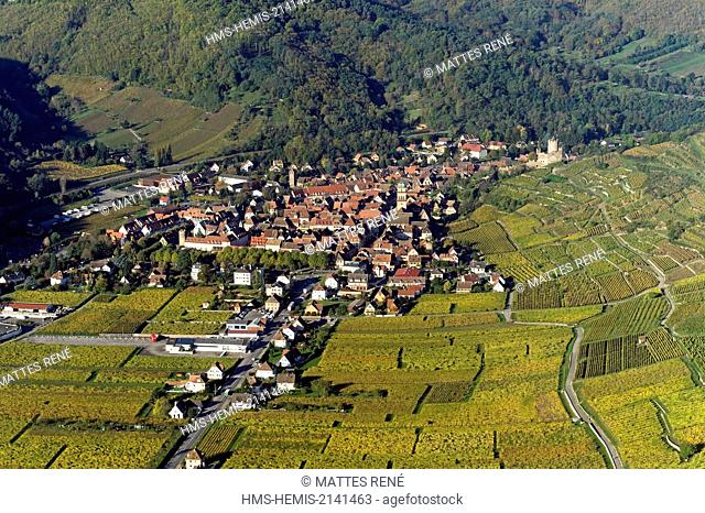 France, Haut Rhin, Alsace Wine Road, Kaysersberg (aerial view)