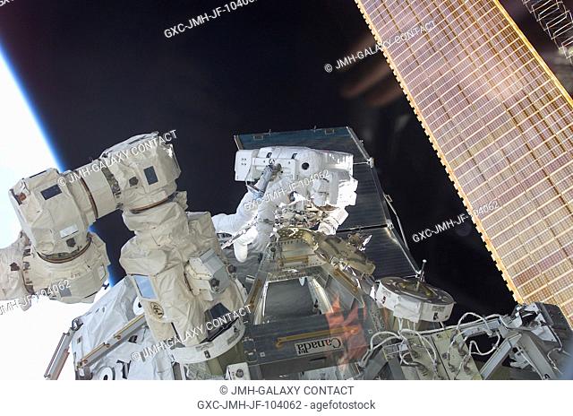 Astronaut Philippe Perrin, mission specialist representing CNES, the French Space Agency, participates in the second scheduled session of extravehicular...