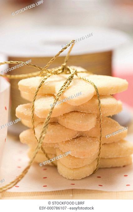 Stack of shortbread biscuits, tied with string
