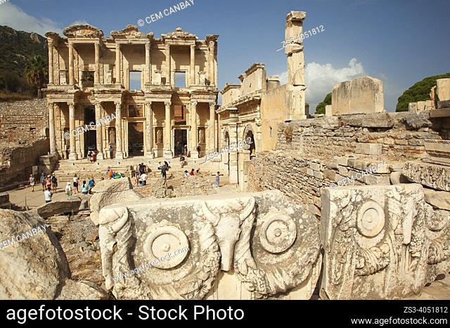View of the library of Celsus at the Roman ruins of Ephesus, Efes, Selcuk, Kusadasi, Turkey, Europe