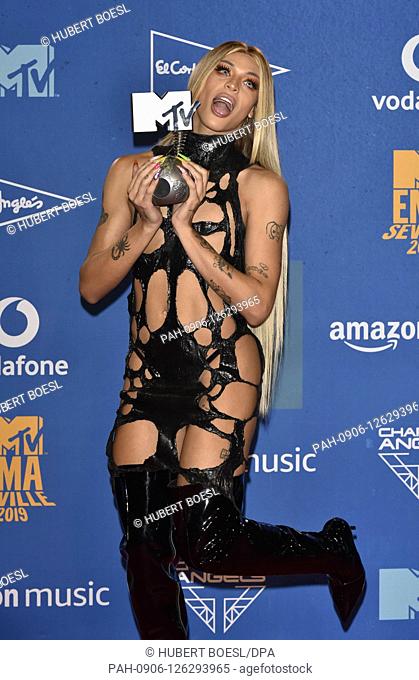 Pabllo Vittar poses in the winners photo room of the 2019 MTV EMAs, Europe Music Awards, at Fibes Conference & Exhibition Centre in Seville, Spain