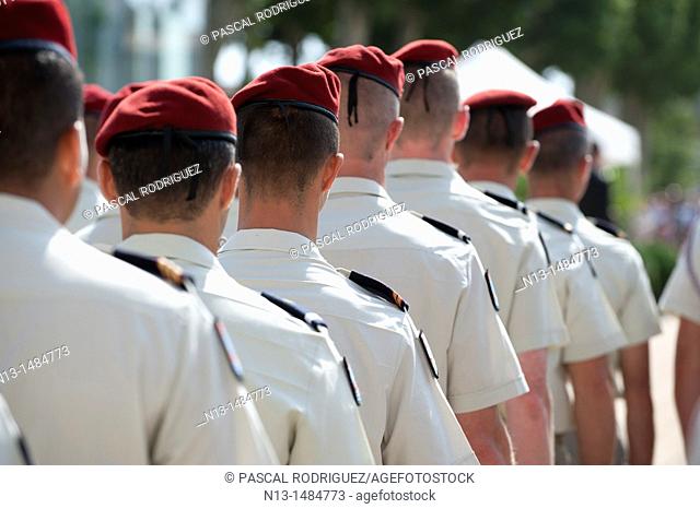 Defense companie during the French commemoration of the national holiday on july 14 2011, at the Gambetta place, Carcassonne France