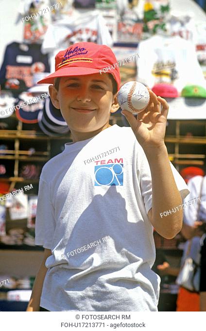 Boy Holding Autographed Baseball, Fenway Park, Boston, Massachusetts