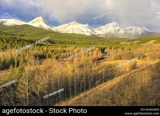 An autumn storm sweeping down from the mountains of the Elk Range in Kananaskis Country, Alberta