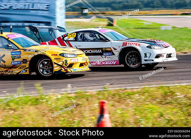 Nizhny Novgorod Russia Aug 20, 2016 : Russian Drift Series Stage 5 RDS Zapad West Chivchyan George Gocha vs Ekaterina Sedykh. Nissan Silvia S15