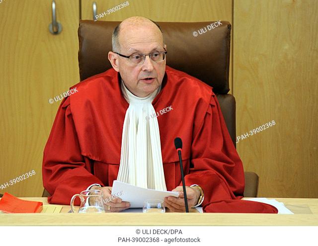 Presiding judge of the First Senate of the German Federal Constitutional Court Ferdinand Kirchhof announces its verdict on the anti-terrorism database in...
