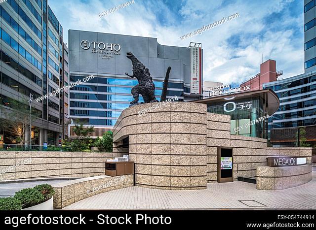 Statue of the Godzilla radioactive monster in the middle of the Hibiya Godzilla Square opens on March 22, 2018 to celebrate the 30th anniversary of the Hibiya...