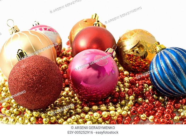 Christmas decoration - group of balls and colorful beads