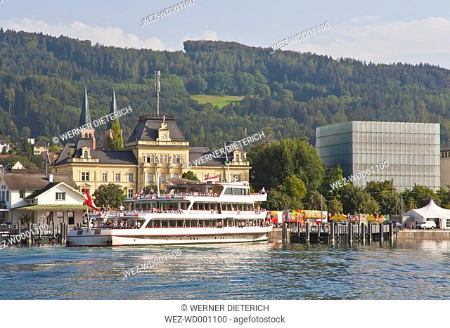 Austria, Vorarlberg, View of excursion boat in lake