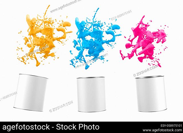 abstract isolated color splash out of paint buckets - 3D Illustration