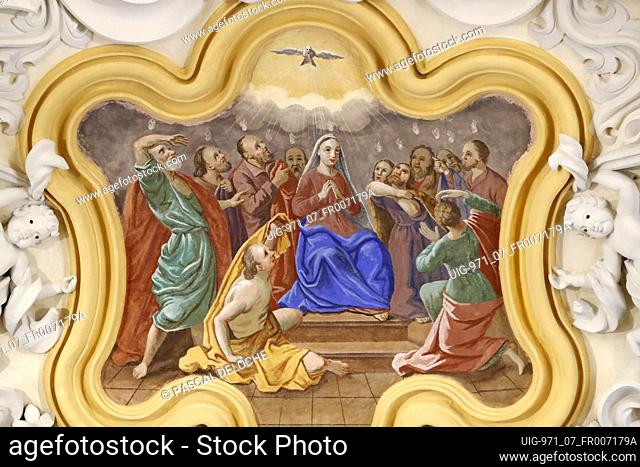 St. Nicolas de Veroce church.  The Assumption of Mary.  Painting. France