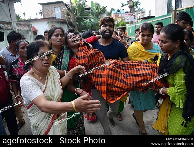 Family members mourn the death of Army Soldier Prashanta Deb, who was killed in a landslide in Noney district of Manipur. Agartala. Tripura, India