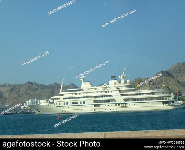 A ship entering the harbor. Muscat, Oman’s port capital, sits on the Gulf of Oman surrounded by mountains and desert. Oman, officially the Sultanate of Oman