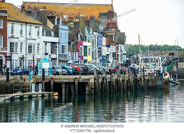 Weymouth Harbour (or the Old Harbour) a picturesque harbour with 17th-century waterfront at seaside town Weymouth in Dorset, southern England. UK