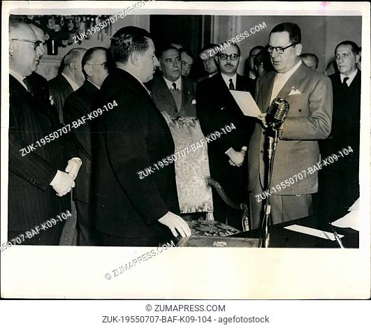 Jul. 07, 1955 - New Argentine Ministers Sworn In. After the recent events in Argentina, the Cabinet of President Peron resigned - but only four Ministers were...