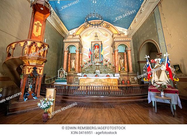 The interior of a Chilean church, Elqui Pisco Valley, Coquimbo, Chile