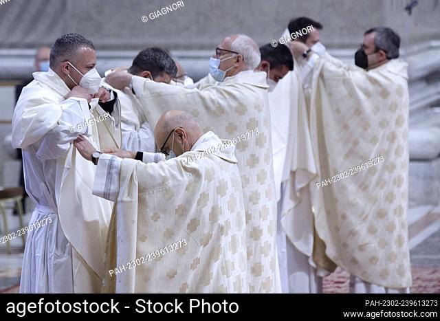 Pope Francis presides over a new priests' ordination ceremony at St Peter Basilica at Vatican on April 25, 2021. - Vatican City/Vatikanstadt