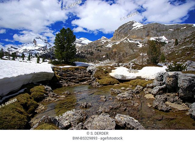 snow covered mountain scenery of Val di Fanes, Italy, Fanes National Park