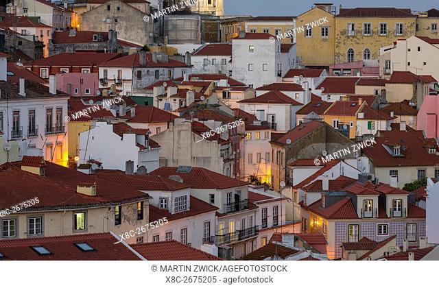 View over the sea of houses of the Alfama, the old town dating back to moorish times. Lisbon (Lisboa) the capital of Portugal