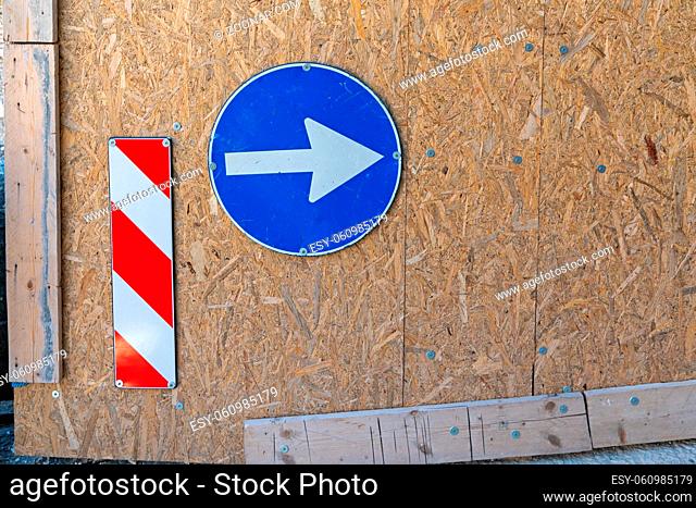Direction Arrow at Particle Wood Board Construction Site