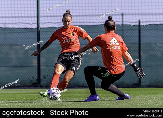 Belgium's Jassina Blom pictured in action during a winter training camp of Belgium's national women's soccer team the Red Flames