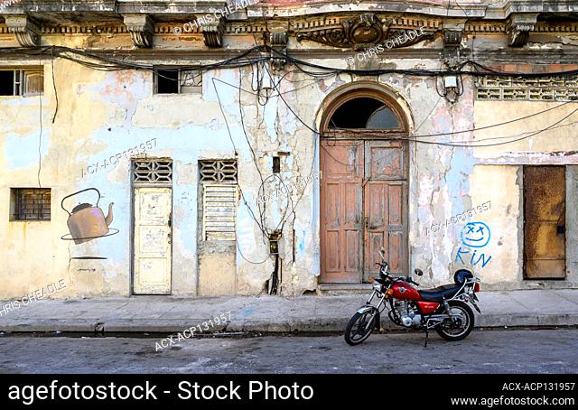 Weathered wall and teapot mural, Centro, Havana, Cuba