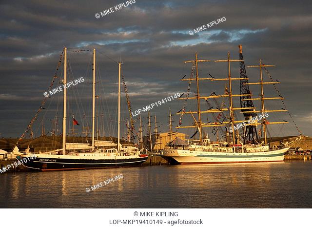 England, County Durham, Hartlepool. Tall Ships berthed at Victoria Dock, Hartlepool as part of the 2010 Tall Ships Race