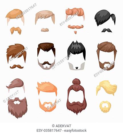 Hairstyle beard and hair face cut mask flat cartoon. Vector mail  illustration flat fashion style, Stock Vector, Vector And Low Budget  Royalty Free Image. Pic. ESY-051711978 | agefotostock