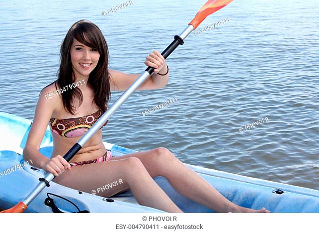 Teenager kayaking
